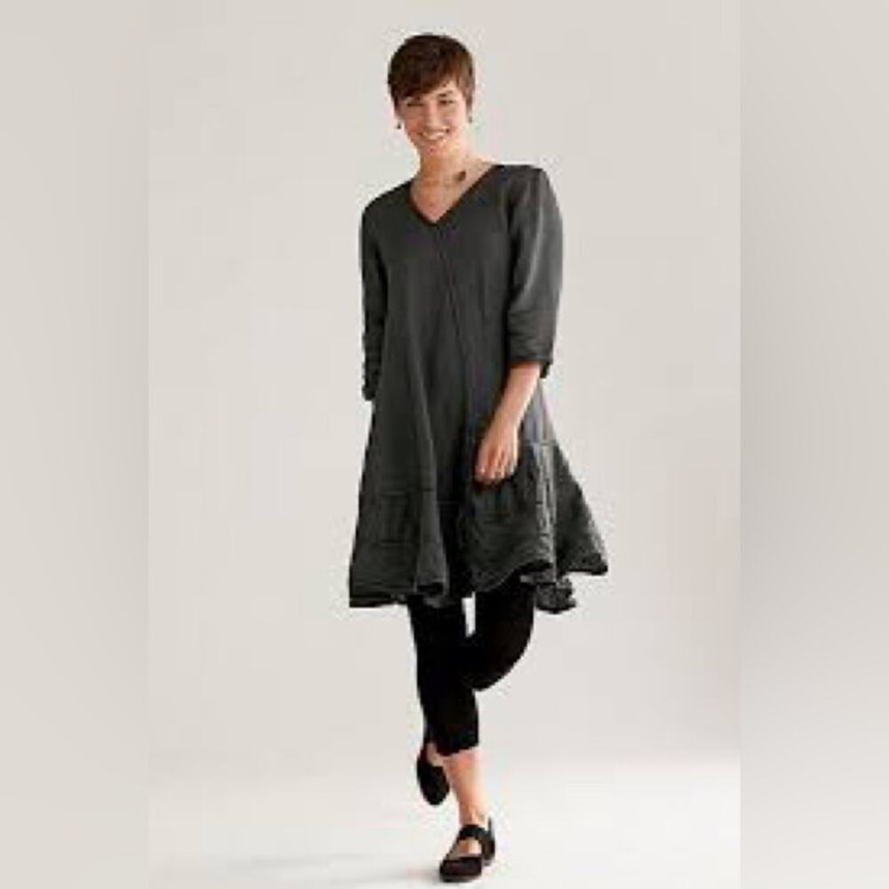 Cynthia Ashby Charcoal Long Sleeve Lagenlook Dress Size Medium 0342
